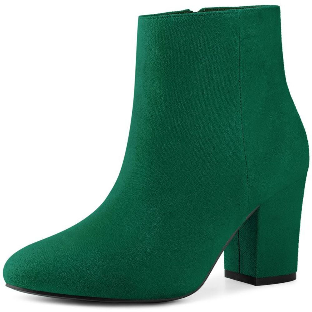 Round Toe Chunky High Heels Green Ankle Boots. NWOT. Size 8